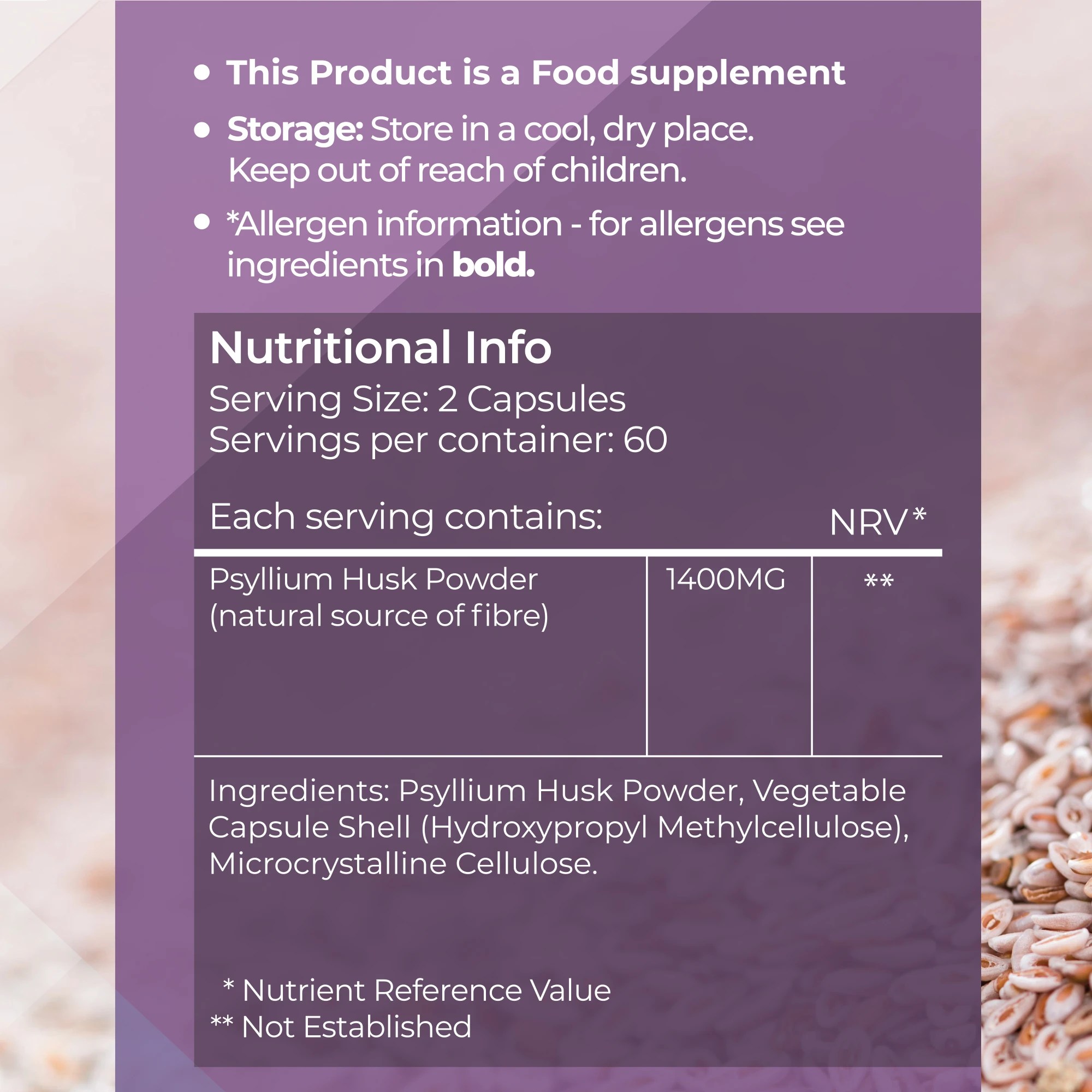 Psyllium Husk Powder Supplements 1400mg Capsules