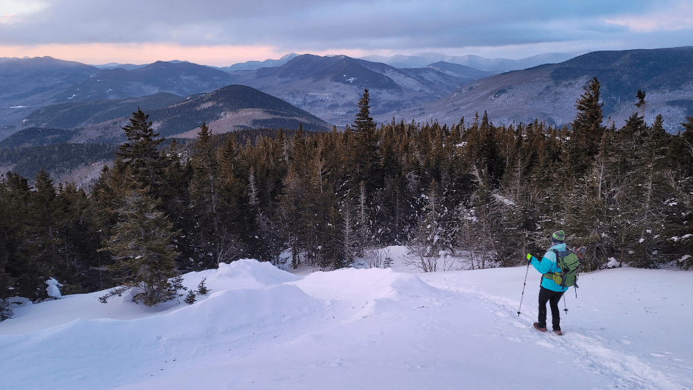 Winter sunrise hike on Mount Crawford in NH's Crawford Notch State Park