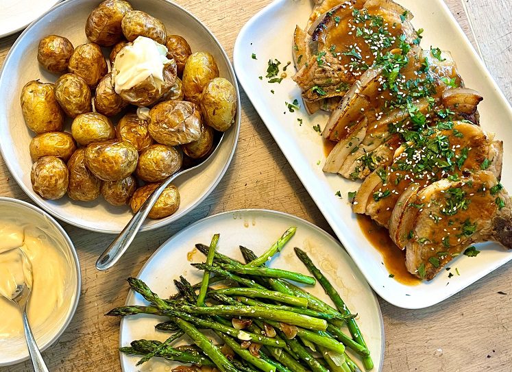 Miso Pork Chops w Sesame Potatoes & Asparagus Five Dinners Meal Planner