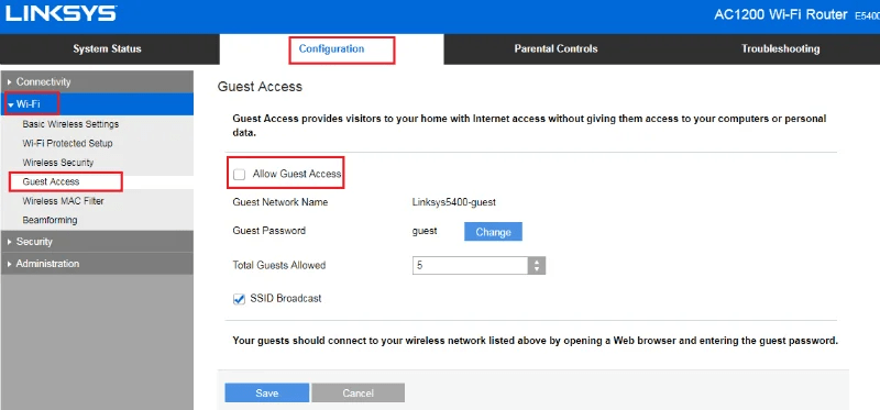 Linksys AC1200 setup E5400 router Features Connections Reset