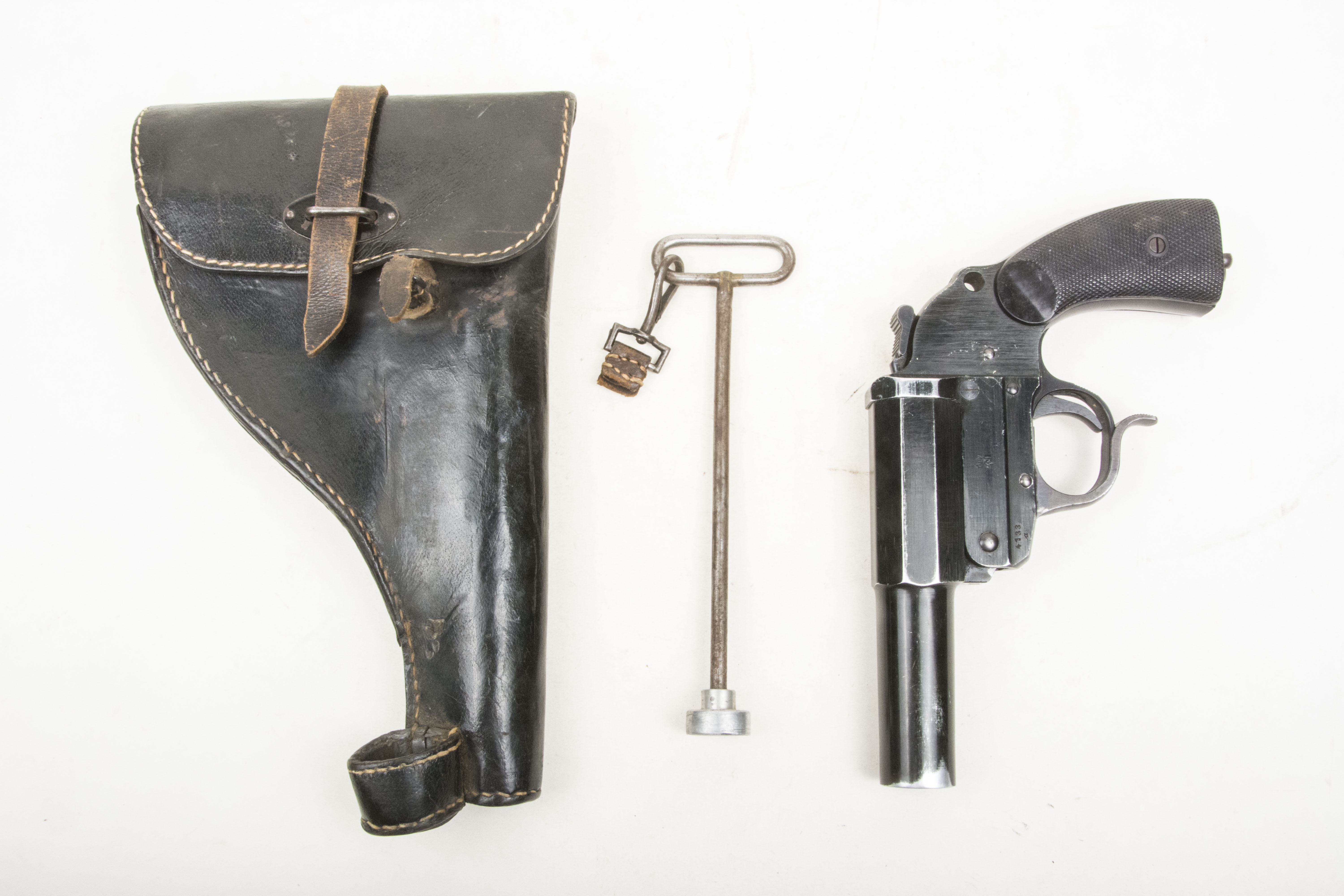 LP34 flare gun marked DUV 41 with original issue holster fjm44