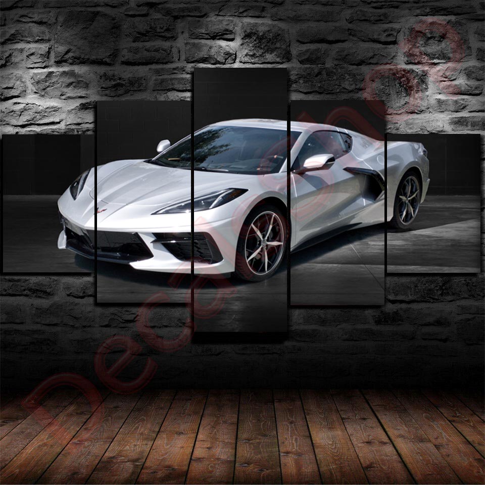 Set 5 Pieces Framed XLarge Chevrolet Corvette C8 Art Poster Canvas Wall Decor Man Cave Large