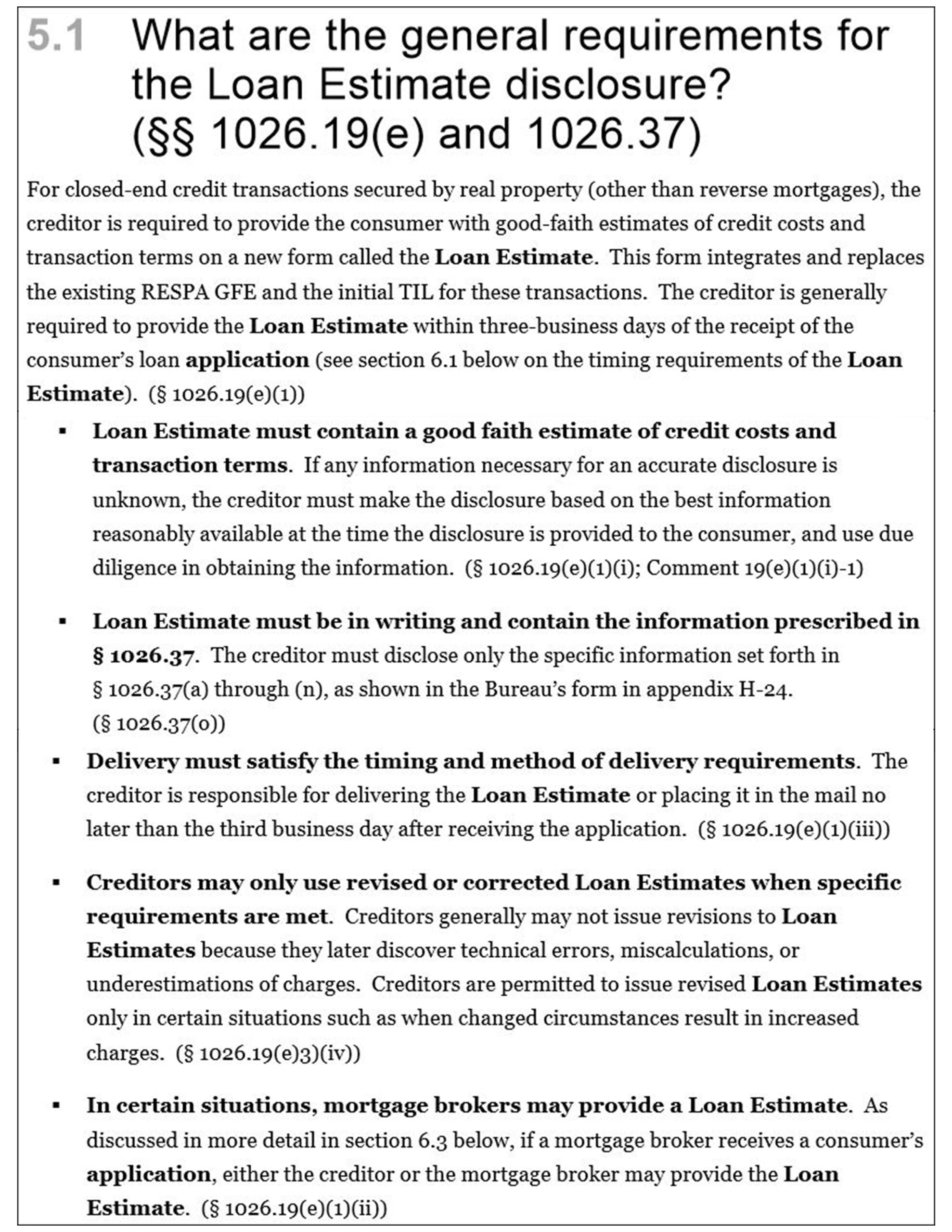 General Requirements for the Loan Estimate Disclosure Post TRID Florida Agency Network
