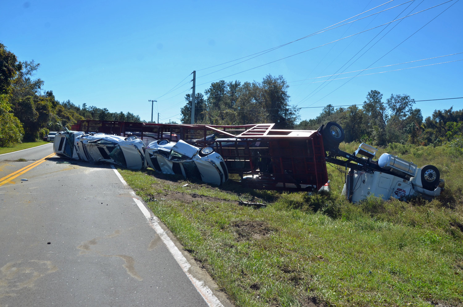 FullyLoaded Car Carrier Overturns on Old Kings Road, 3 People Involved, None Hurt