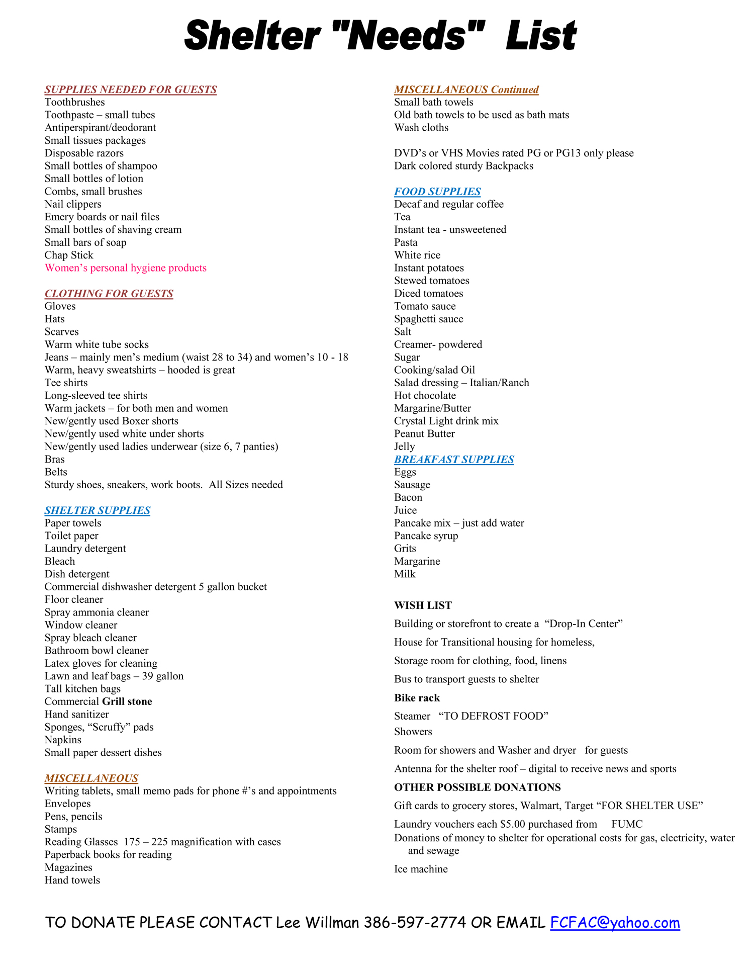 The Sheltering Tree, Flagler County's ColdWeather Homeless Shelter