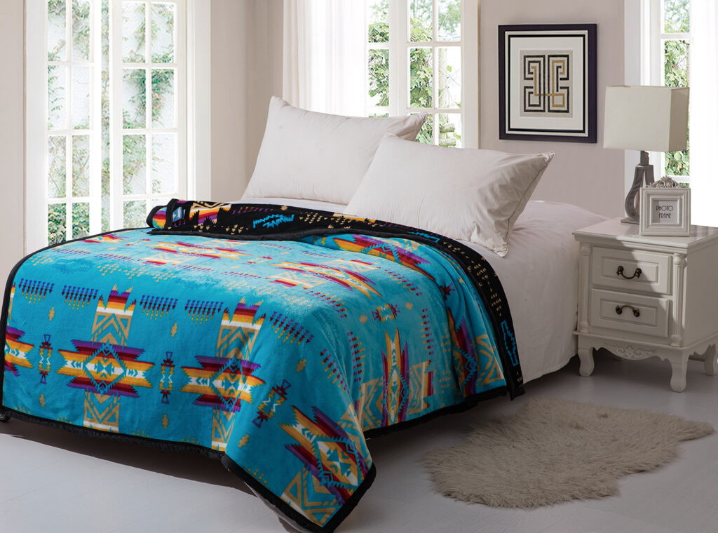 Reversible 2 Ply Blanket Turquoise Blue Flag Matrix