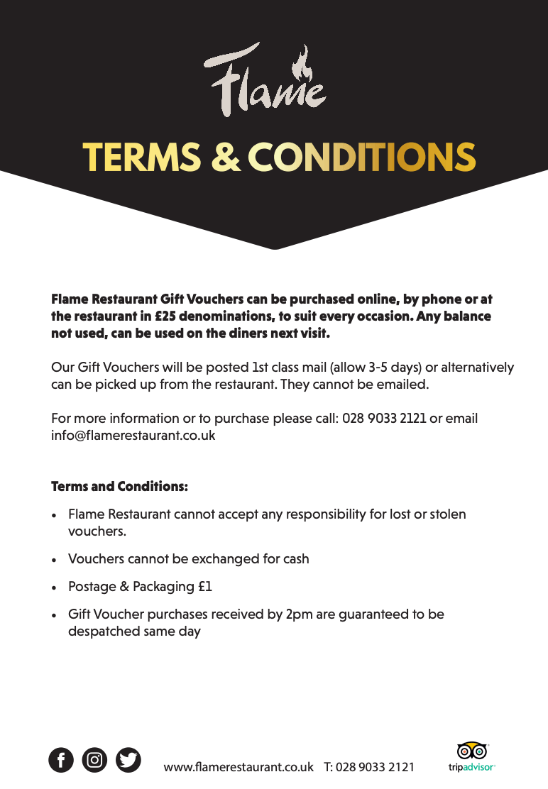 Terms and Conditions & Privacy Policy Flame Restaurant Belfast