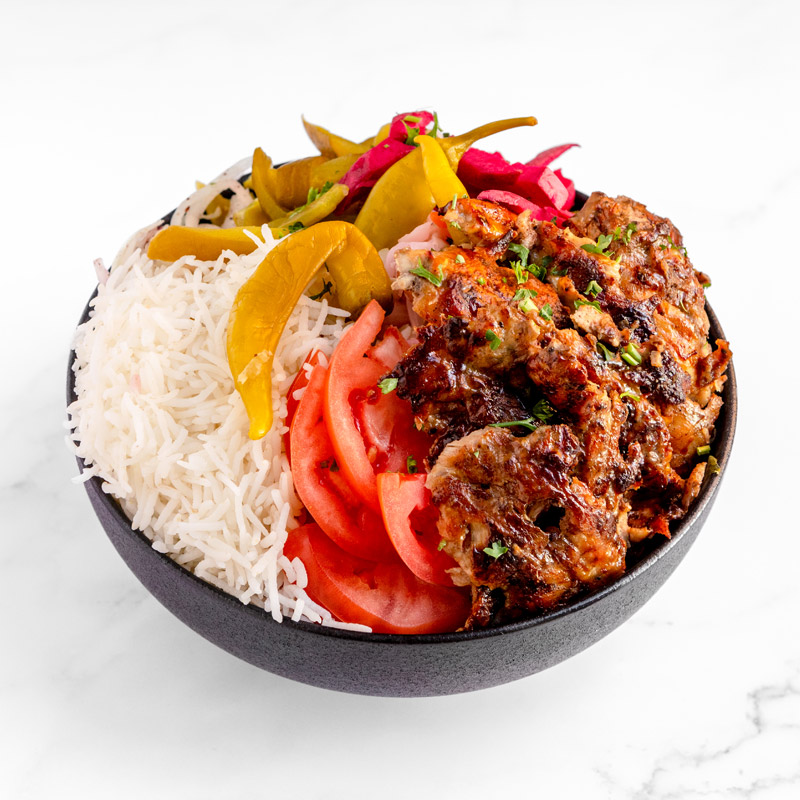 Shawarma Bowl with Rice Flaming Stove Toronto