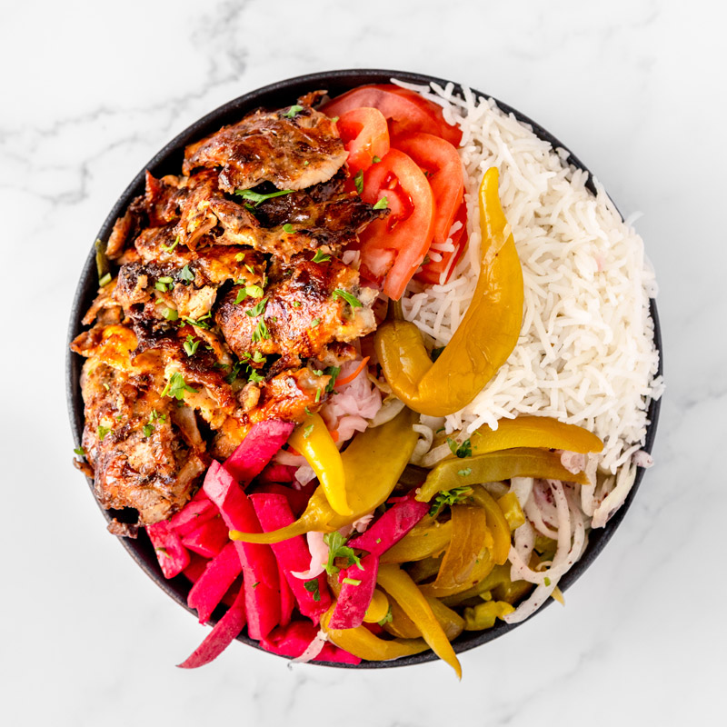 Shawarma Bowl with Rice Flaming Stove Toronto