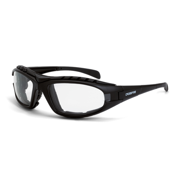 CrossFire Diamondback Safety Glasses Black Foam Lined Frame Clear