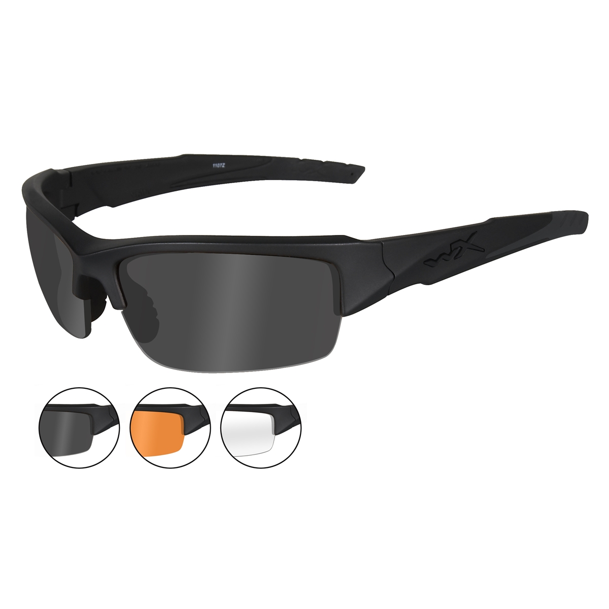 Wiley X Valor Safety Glasses Matte Black Frame Grey, Clear & Rust