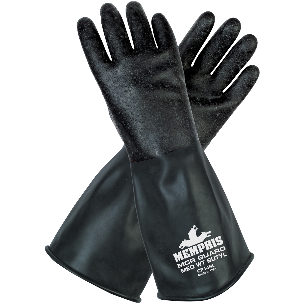 Memphis CP14R Butyl Rubber Gloves Textured Finish 14 "Gauntlet Rolled Cuff