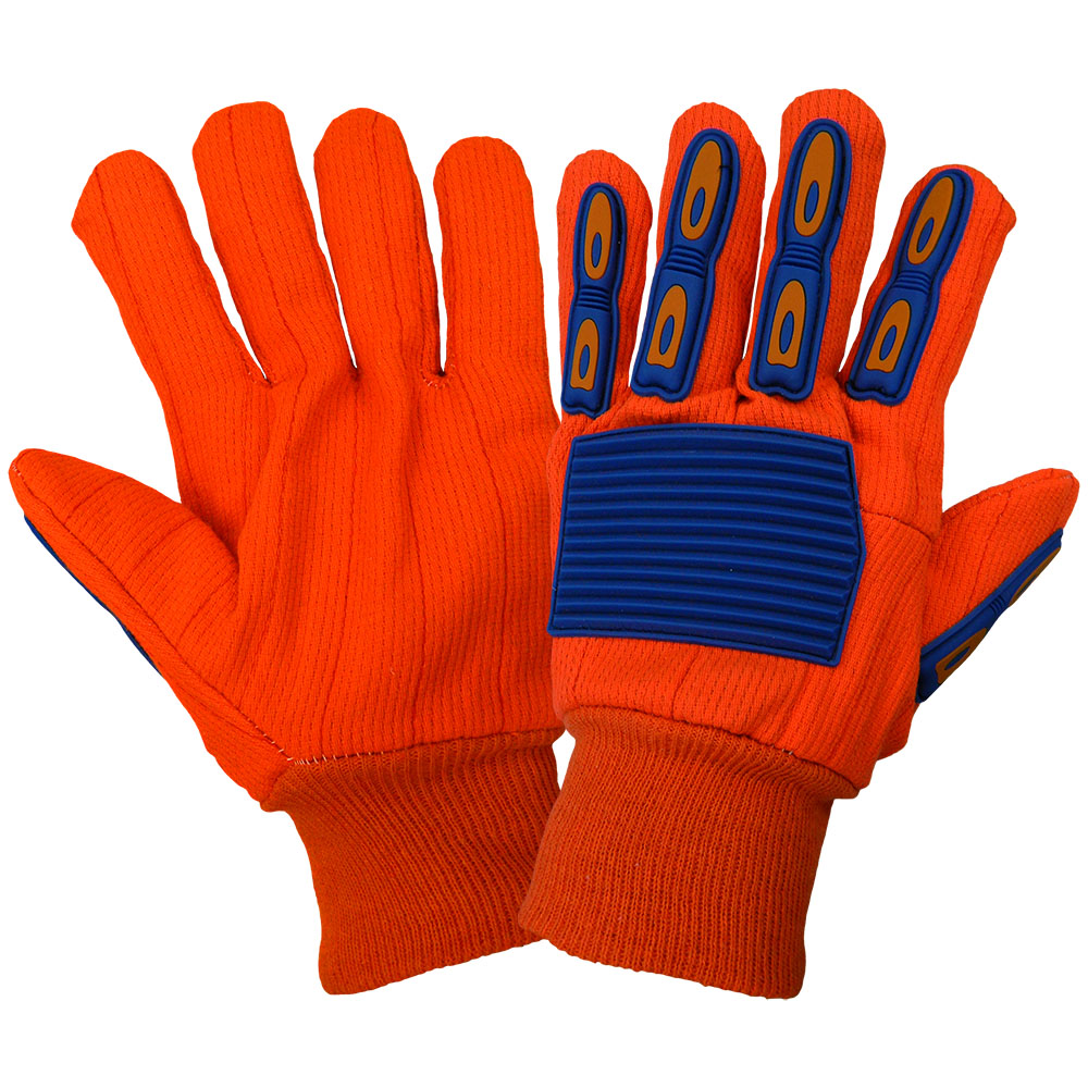 Global Glove C18OCPB Corded Orange Cotton Gloves with TPU Impact