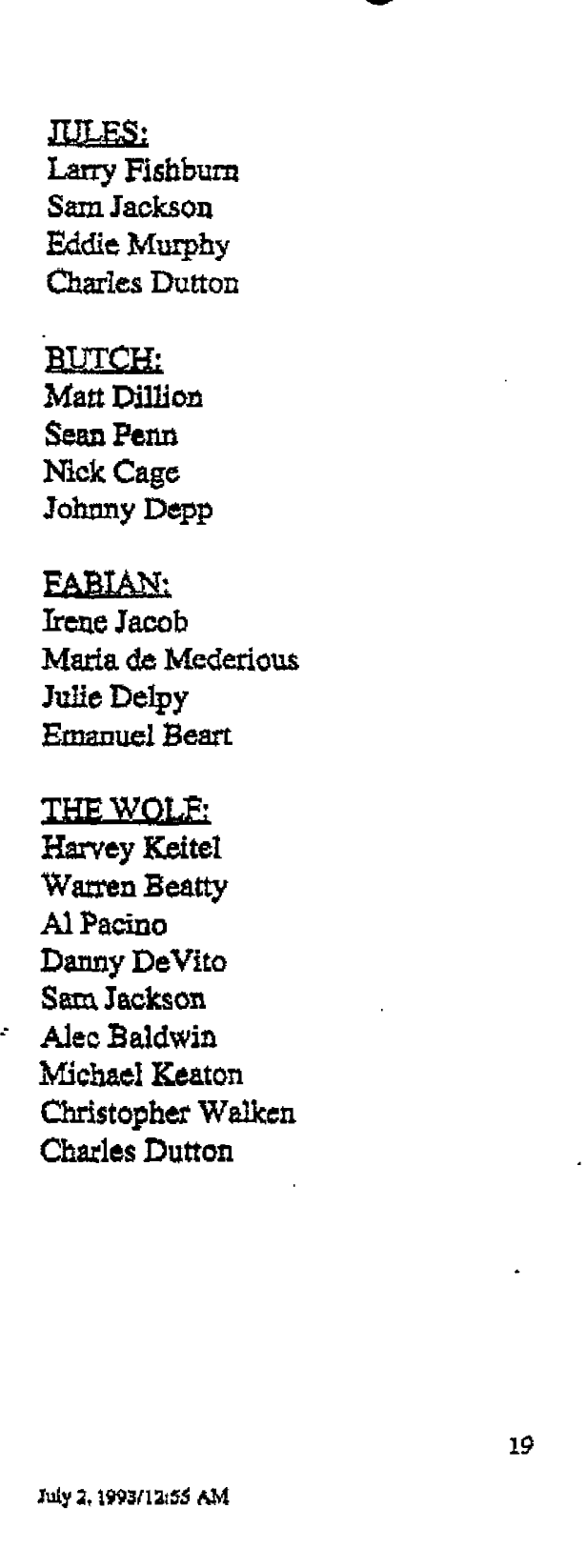 Quentin Tarantino’s Original Cast List For Pulp Fiction (1993) Flashbak