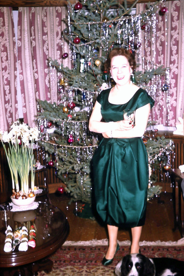 MidCentury Women Enjoying Real Christmas Trees Flashbak