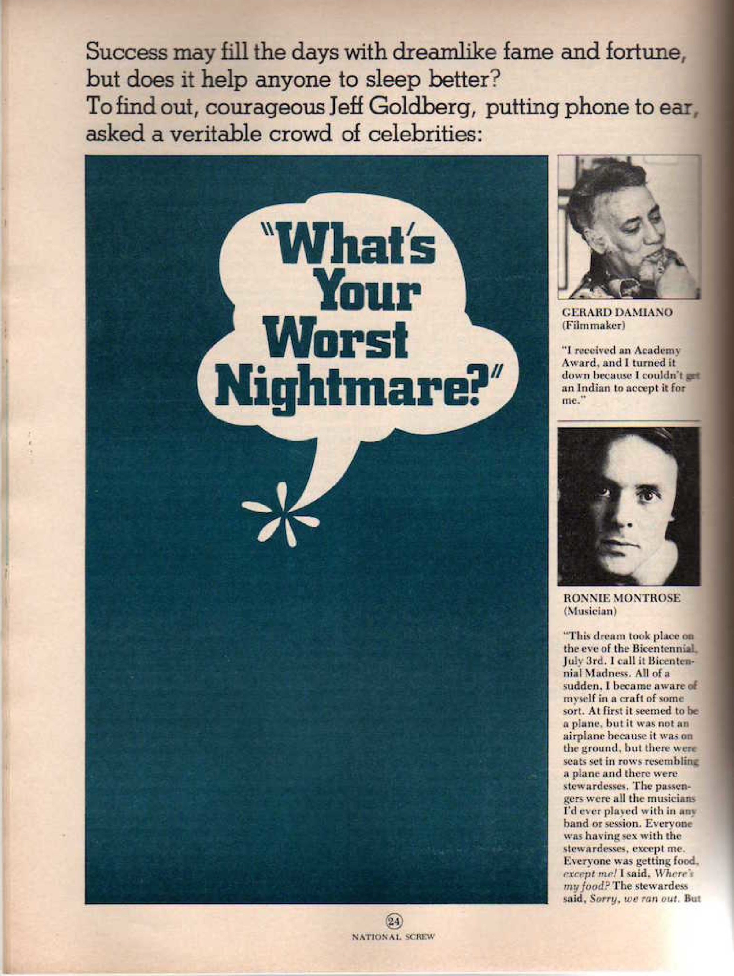 “What’s Your Worst Nightmare?” Screw Magazine Interviews The Rich And