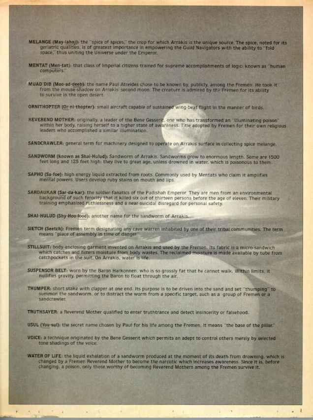 The Glossary Handed To Audiences of David Lynch’s Dune (1984)