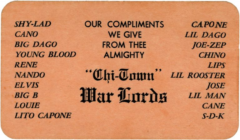 Compliments of Chicago Gang Business Cards from the 1970s and 1980s Flashbak