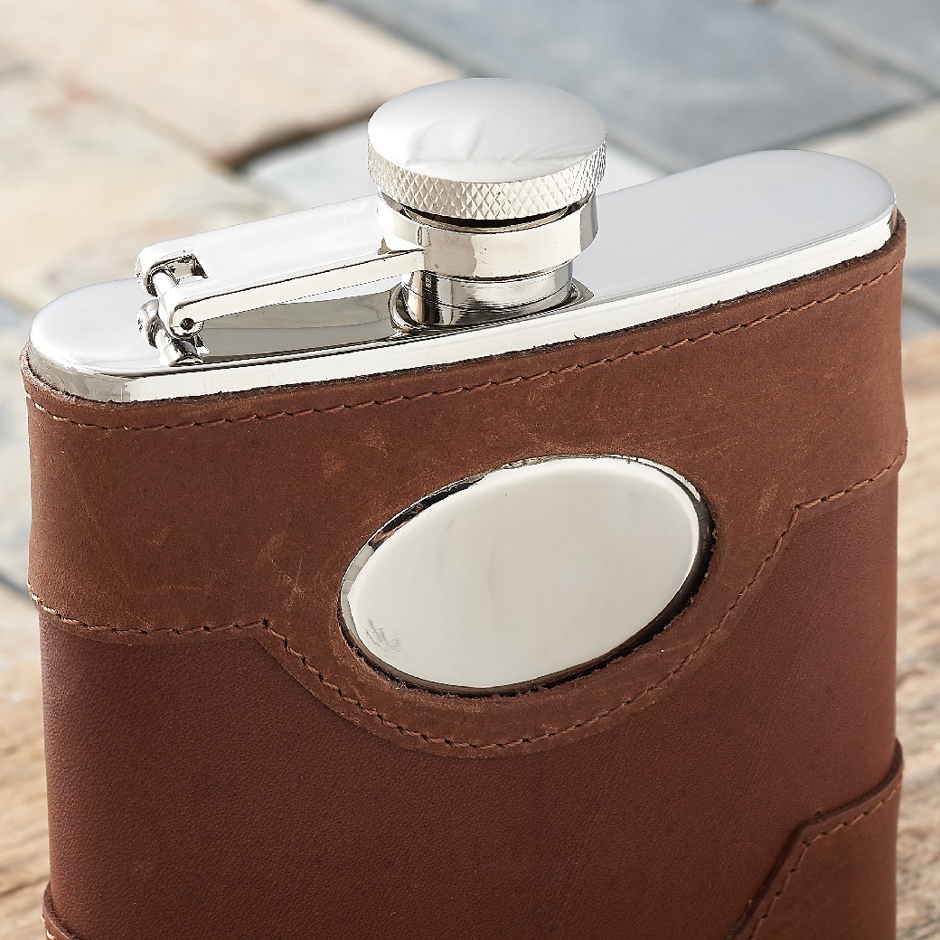 Personalised Spanish Leather Hip Flask FlaskStore