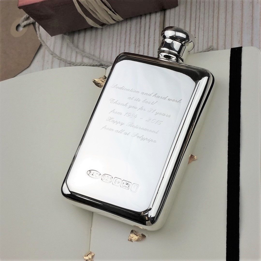 Sterling Silver Rectangular Hip Flask FlaskStore Engraved Hip Flasks
