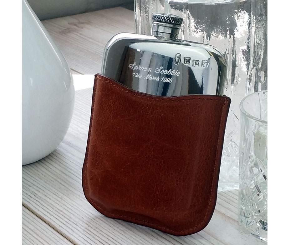 Personalised Leather Hip Flask with Gift Box, Free Engraving and Free