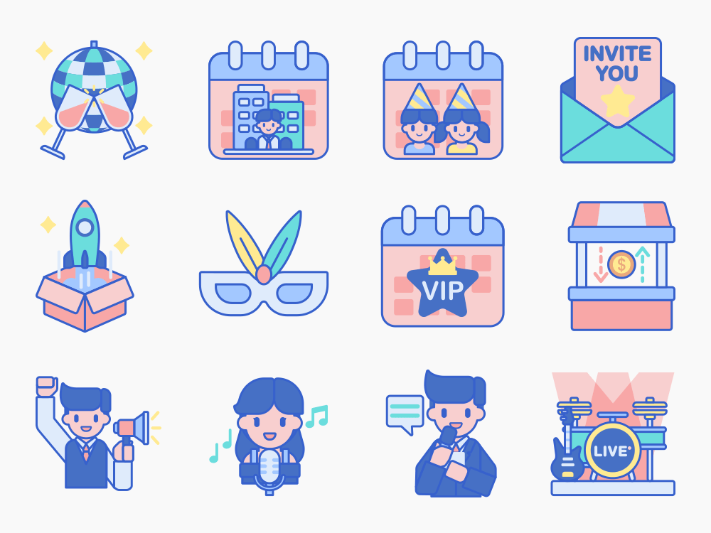 85 Event Management Icon Set Flat Icons