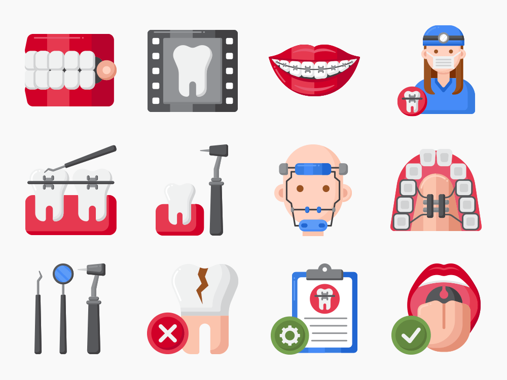 80 Orthodontics Icon Set Flat Icons