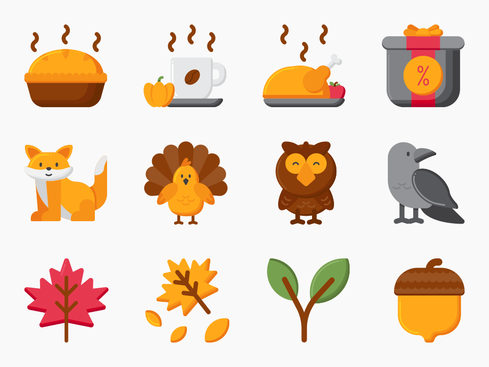 85 Autumn Icon Set Flat Icons