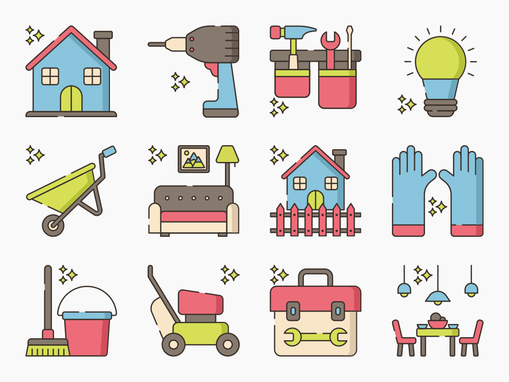 90 Home Improvement Icon Set Flat Icons