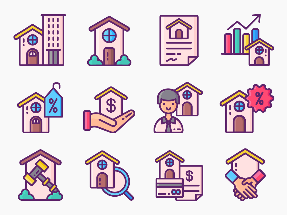 70 Real Estate Icon Set Flat Icons
