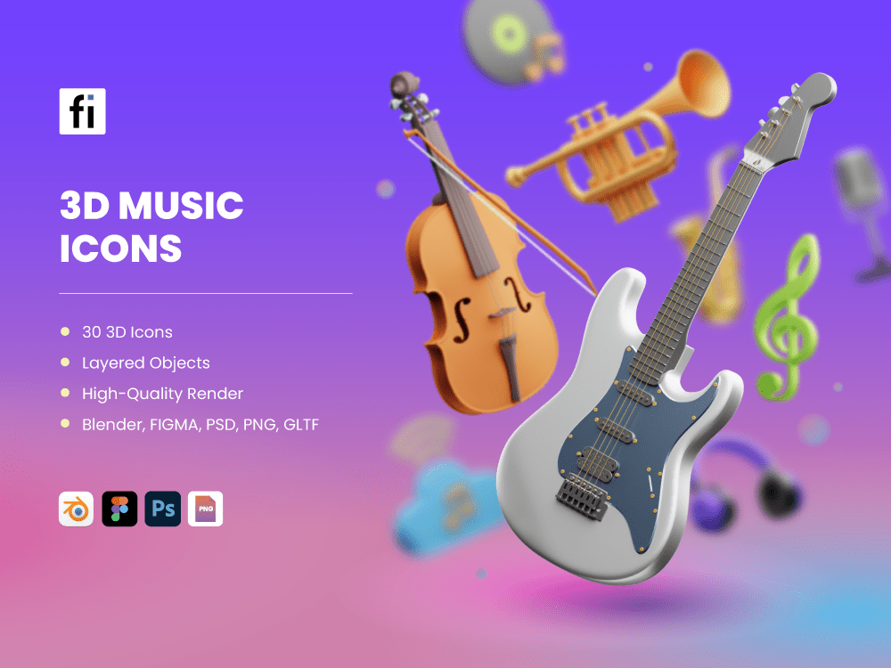 3D Music Icon Set Flat Icons