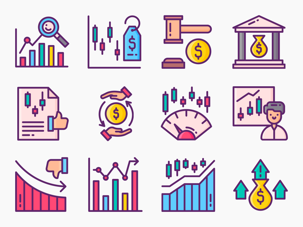 70 Stock Exchange Icon Set Flat Icons