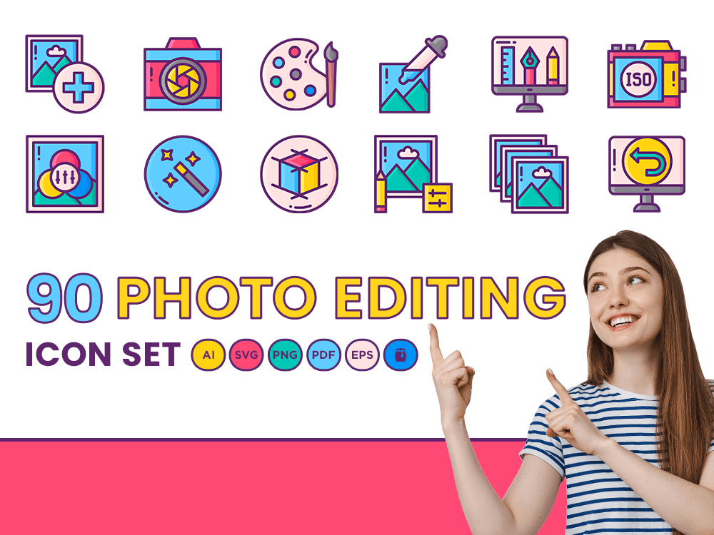 90 Photo Editing Icon Set Flat Icons