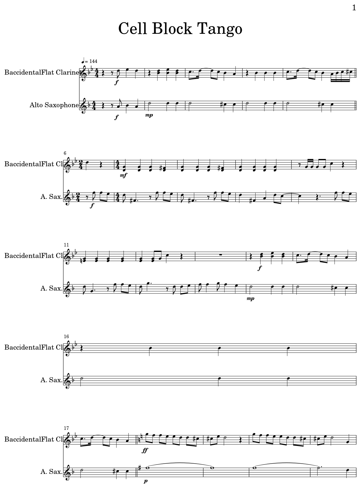 Cell Block Tango Sheet music for Alto Saxophone
