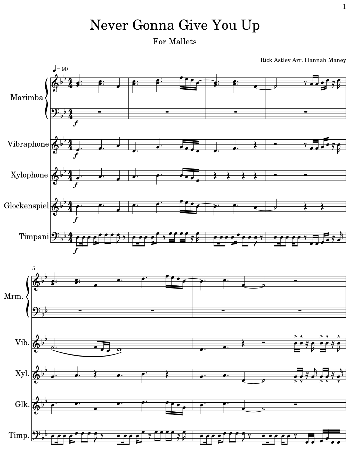 Never Gonna Give You Up Sheet music for Marimba, Vibraphone