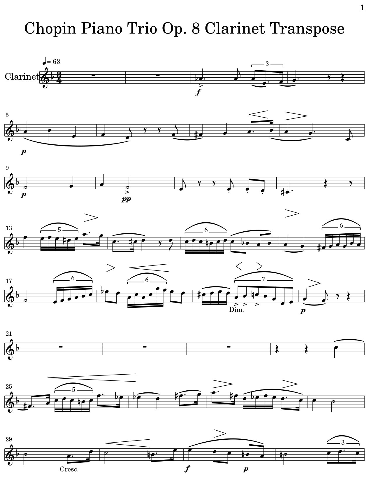 Chopin Piano Trio Op. 8 Transpose Sheet music for