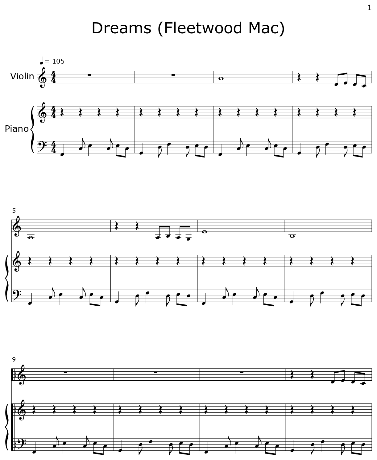 Dreams (Fleetwood Mac) Sheet music for Violin, Piano