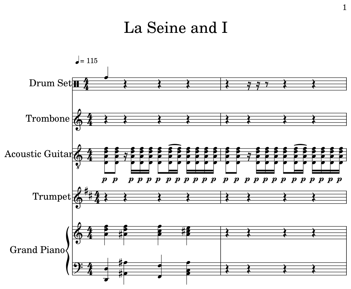 La Seine and I Sheet music for Drum Set, Trombone, Acoustic Guitar