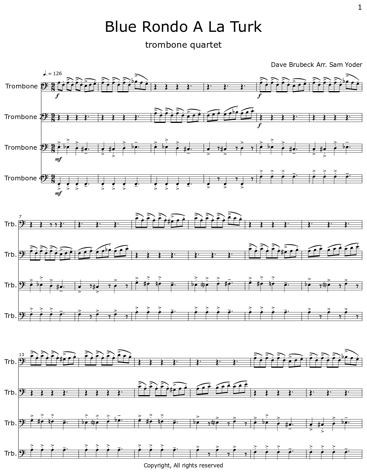 Blue Rondo A La Turk Sheet music for Trombone