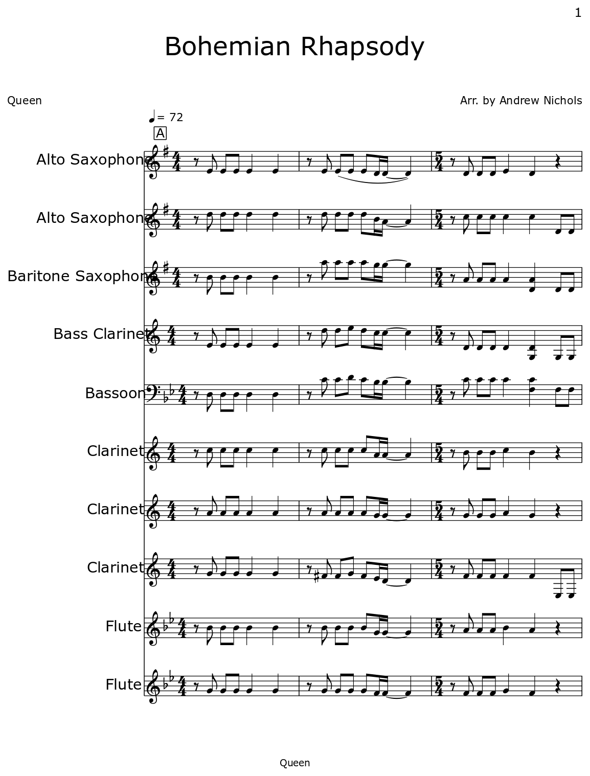 Bohemian Rhapsody Sheet music for Alto Saxophone, Baritone Saxophone