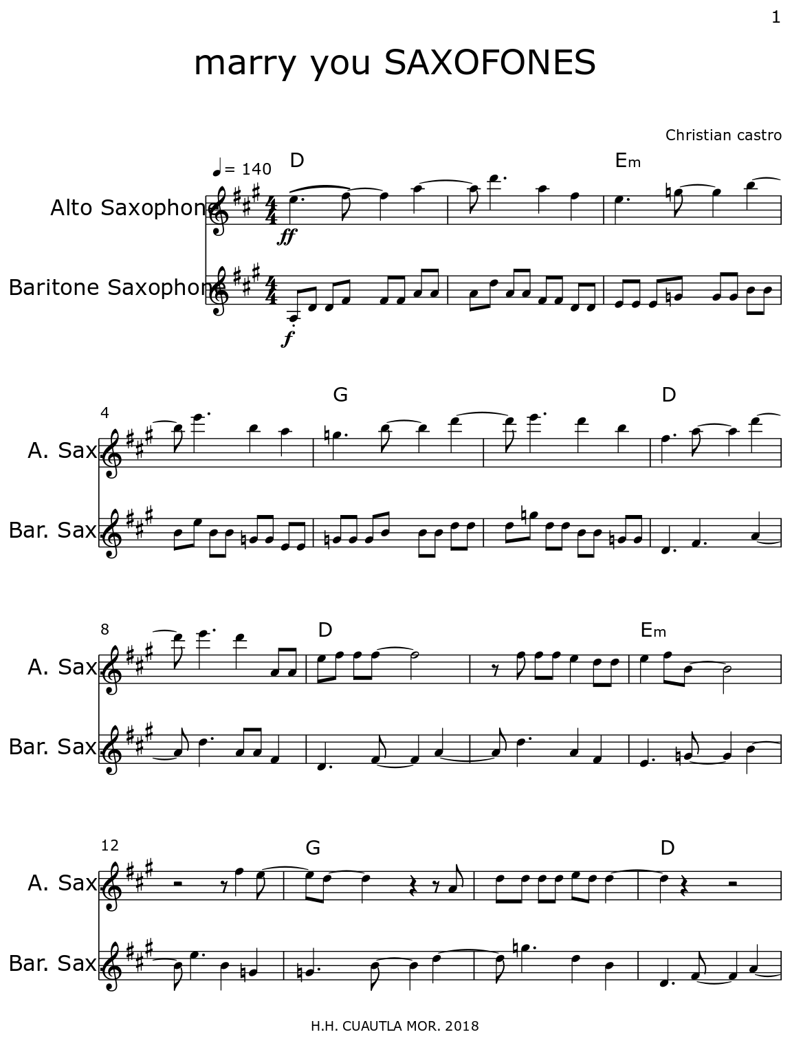 marry you SAXOFONES Sheet music for Alto Saxophone, Baritone Saxophone