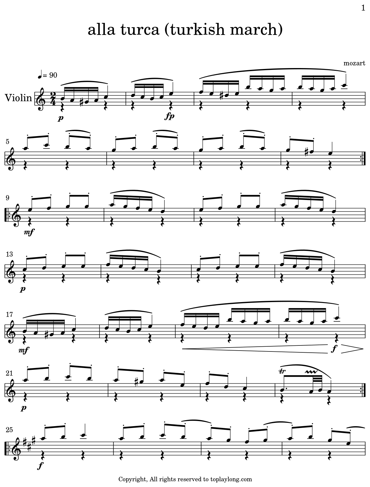alla turca (turkish march) Sheet music for Violin