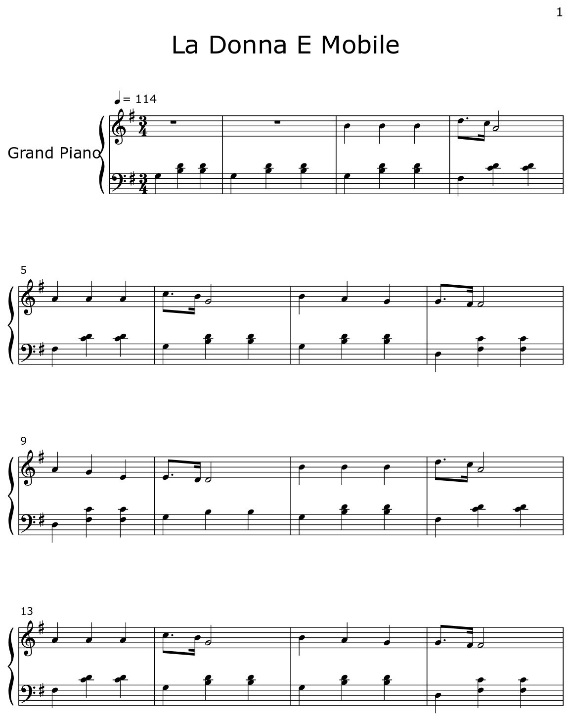 La Donna E Mobile Sheet music for Piano
