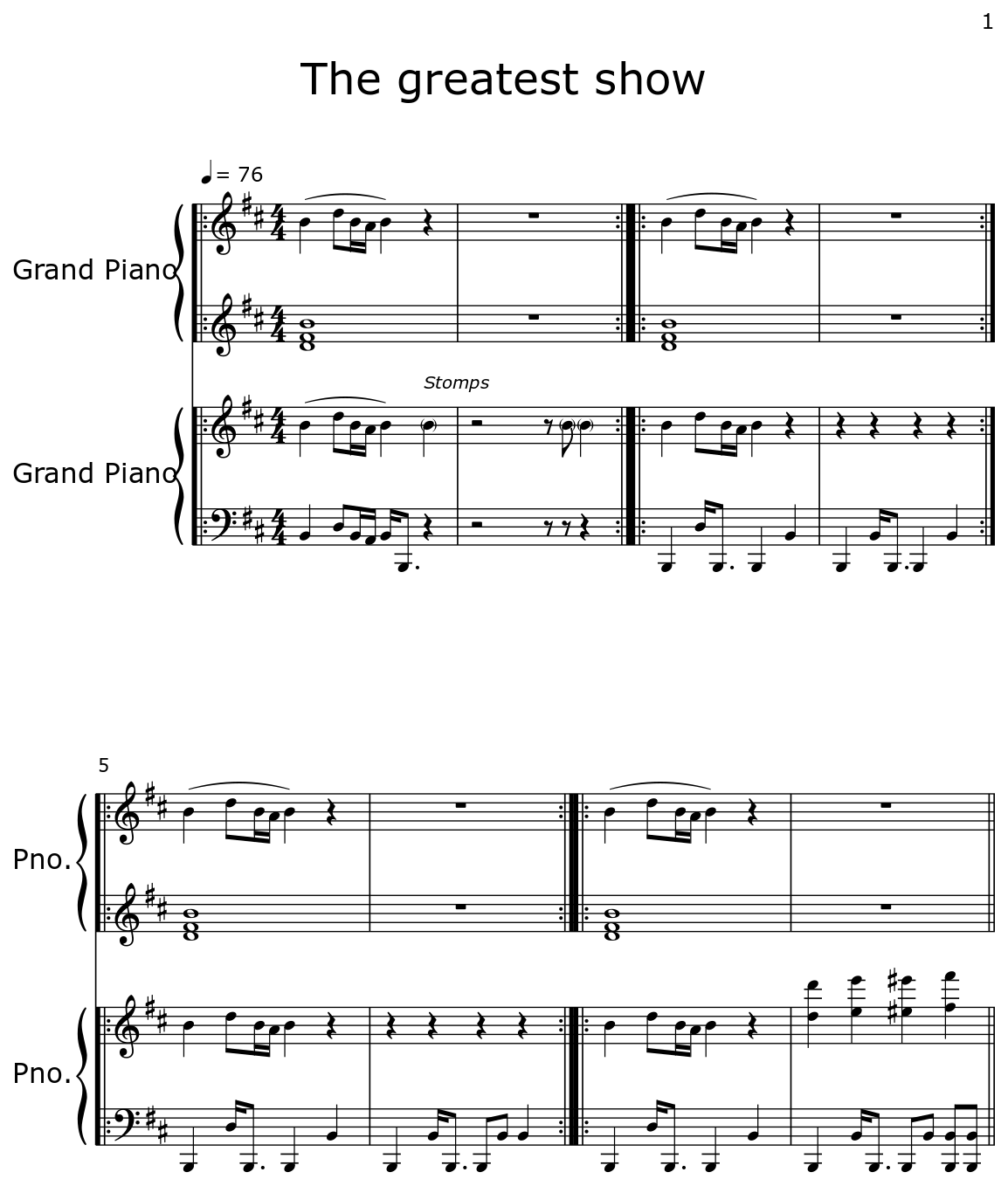 The greatest show Sheet music for Piano