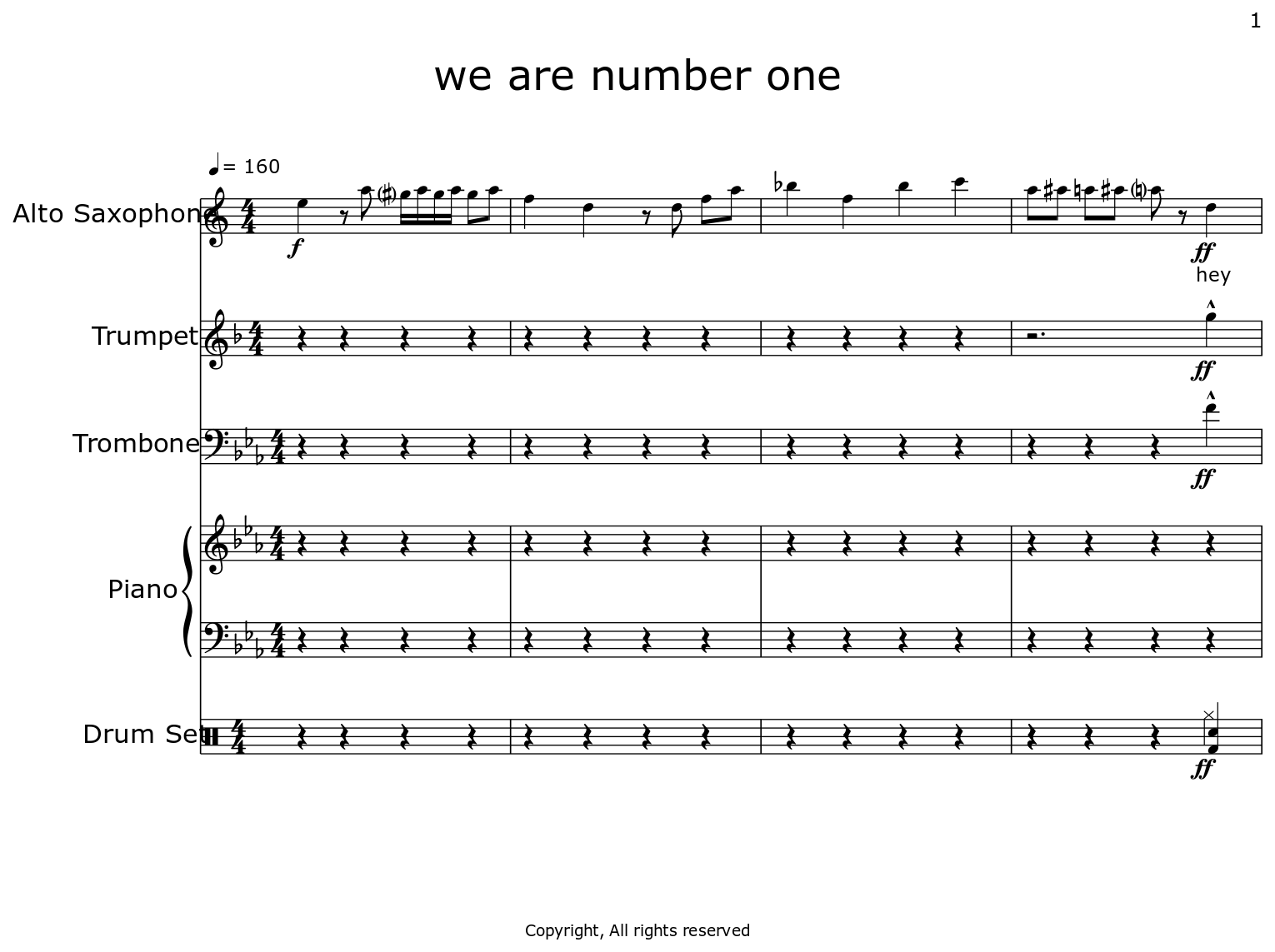 we are number one Sheet music for Alto Saxophone, Trumpet, Trombone