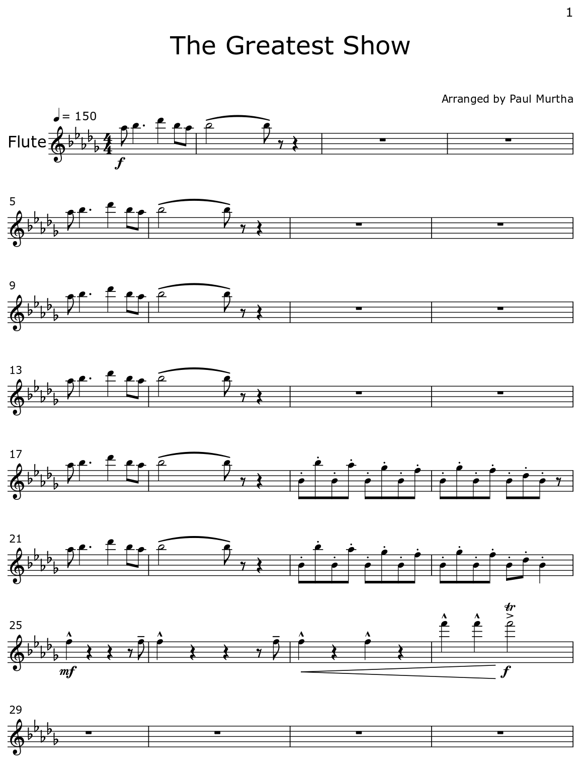 The Greatest Show Sheet music for Flute