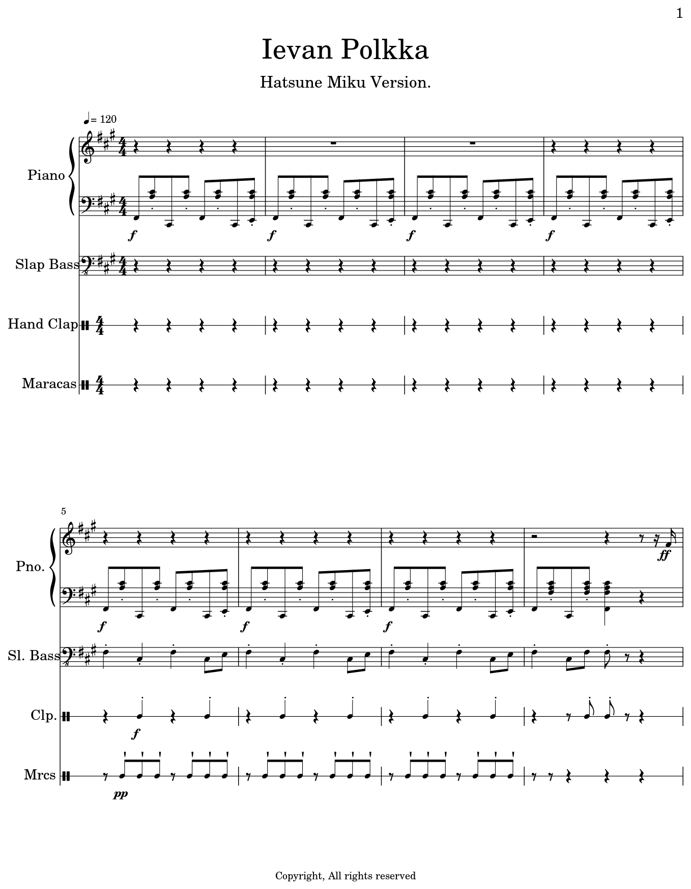 Ievan Polkka Sheet music for Piano, Slap Bass, Hand Clap, Maracas