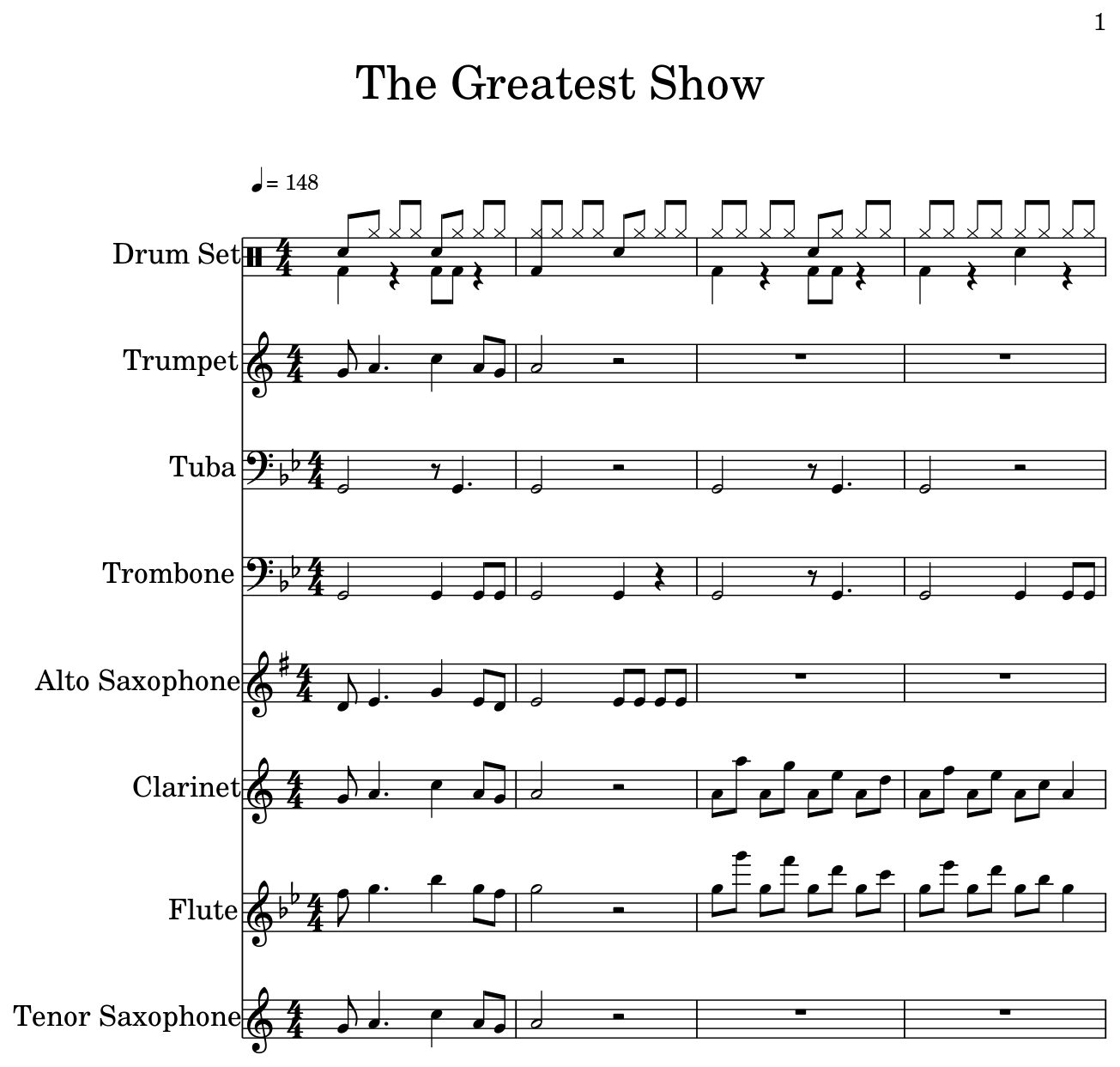 The Greatest Show Sheet music for Drum Set, Trumpet, Tuba, Trombone