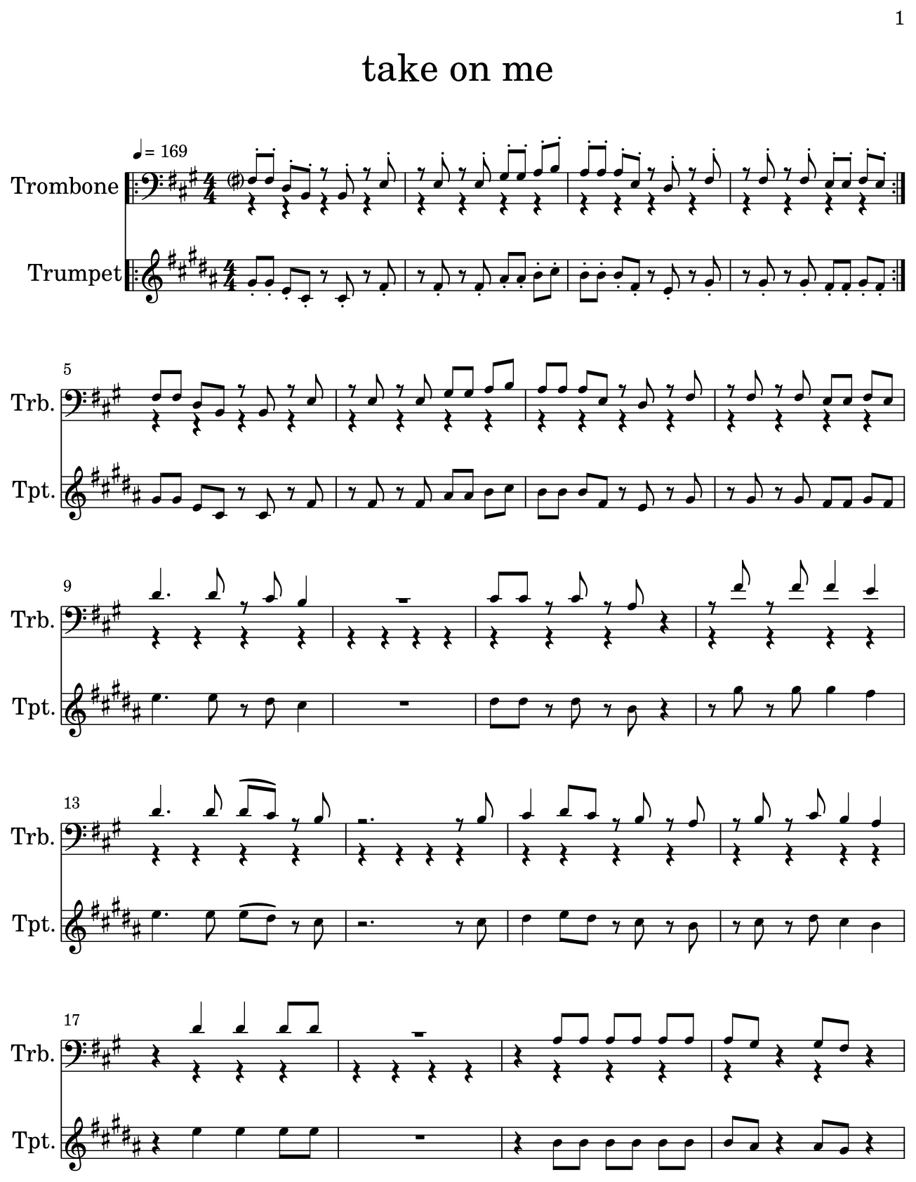 take on me Sheet music for Trombone, Trumpet