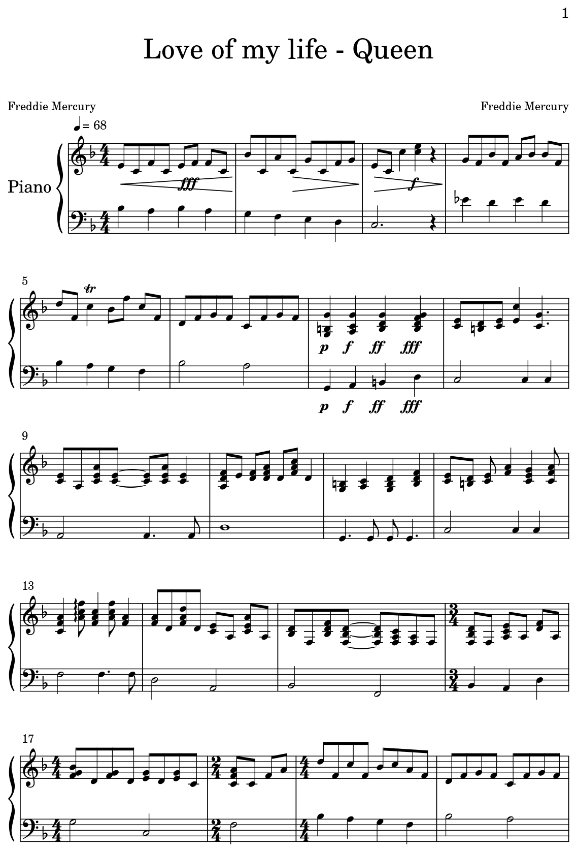 Love of my life Queen Sheet music for Piano